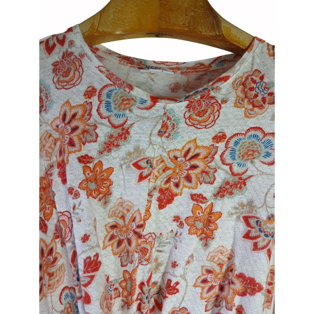 J Jill Love Linen Floral Knit Tank Top M White Orange Pink Twist Banded Hem - Picture 3 of 14